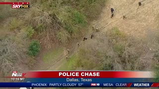 Crazy Police Pursuit, Suspect's Hood Open Over Windshield... 3 Foot Bail... Takedowns + K9