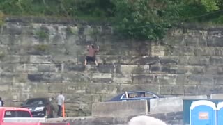 Drunk Browns fan falls from wall!