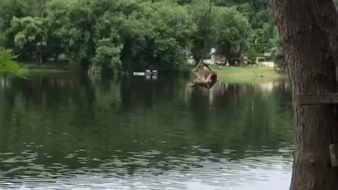 Backflip fail off rope swing into faceplant