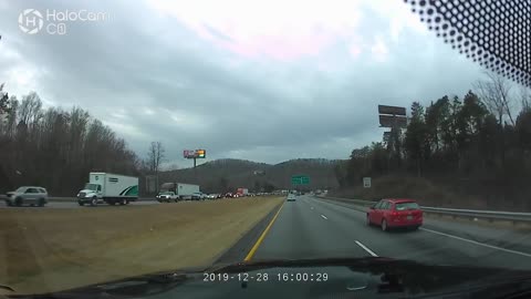 Two Trucks Block Both Lanes