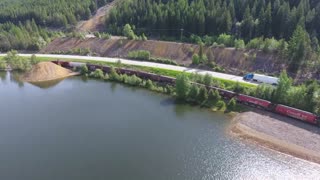 EPIC! Grain freight Train - Moyie Lake BC (Canada) - Drone Shot