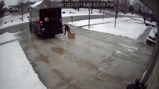UPS Delivery Guy Falls On ICE Package Sliding on Driveway