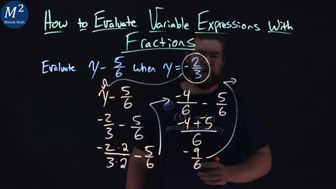 How to Evaluate Variable Expressions with Fractions | Evaluate y-5/6 when y=-2/3 | Part 2 of 4