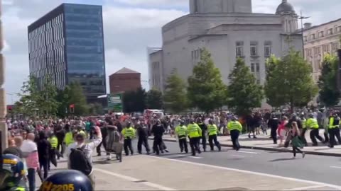 Riot police in Liverpool attack patriots protesting the state of the country.