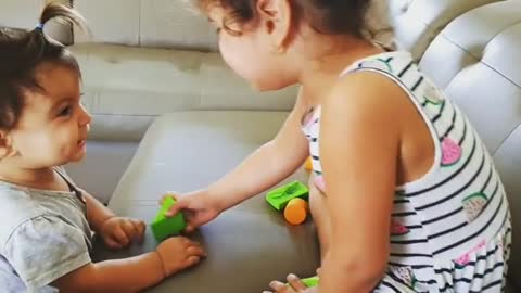 Baby sisters get into super cute squabble