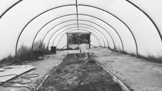 Unbelievably cute little boy loves digging in polytunnel