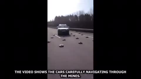 Ukrainian civilians driving straight through minefield