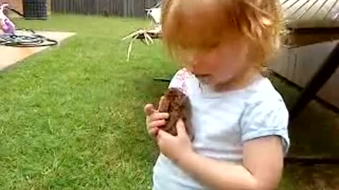 Little Girl Loves Her Bunny!