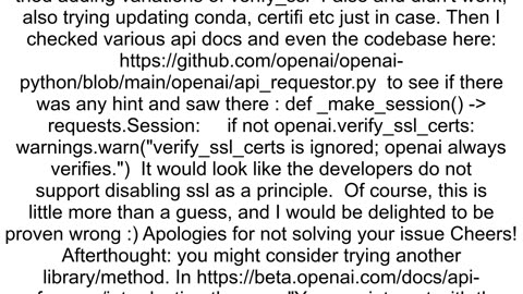 How to solve API connection error and SSL certification error while connecting to GPT3 open AI