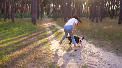 puppy dog playing with girl