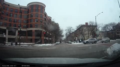 Bicycle Rides Straight Into Car at Icy Intersection