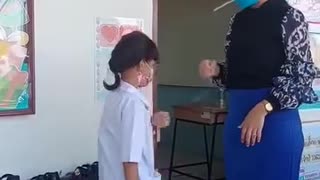 Watch how teacher and a her students greet each other