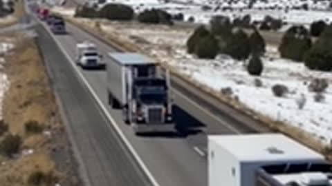 US Trucker Convoy on the Way to Washington DC