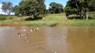 Fish catching in small water more people catching together