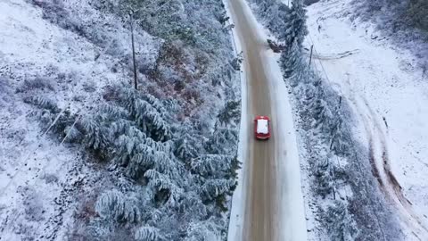 The snow scene in the countryside abroad