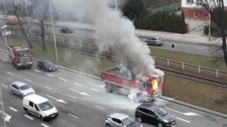 Fire of the truck, Wroclaw, Poland