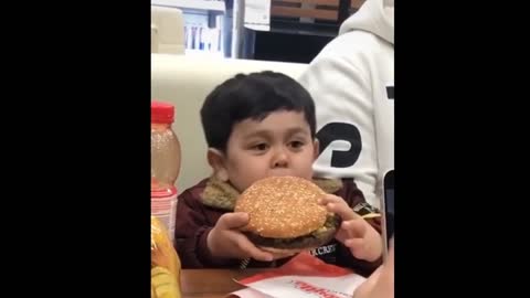 Mini khabib Hasbullah and abdu razik eat salad and burger