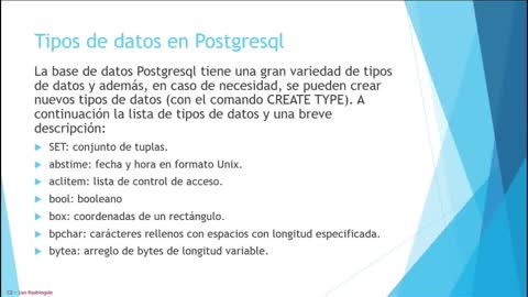 Lenguaje SQL y PostgreSQL parte 3. Tipos de datos de Postgresql.