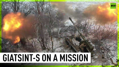 Russian Giatsint-S strikes Ukrainian tank and stronghold