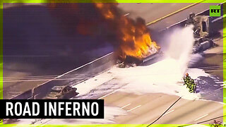 Fuel tanker burns after overturning on Florida highway