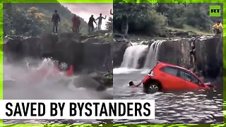 Involuntary swim | Two rescued as car plunges into waterfall