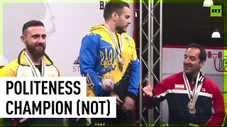 Ukrainian powerlifter refuses (twice) to shake hands with Iranian athlete