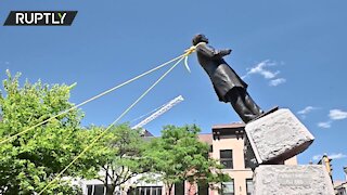 Sir John A. Macdonald statue toppled by protesters in Canada’s Hamilton
