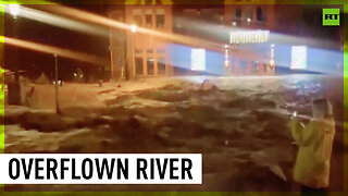 Swedish streets taken over by violent floodwaters