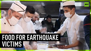 Syrian volunteers prepare food for earthquake-displaced people