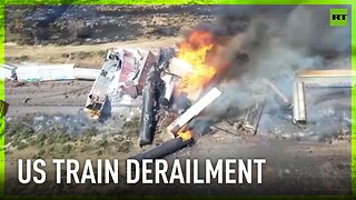 Freight train derails and catches fire in the US