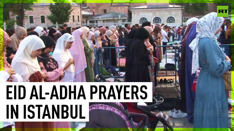 Eid al-Adha prayers outside Hagia Sophia mosque in Istanbul