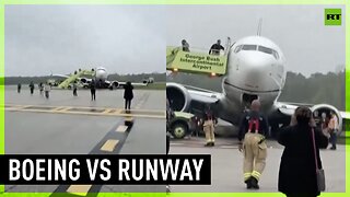 Packed Boeing crashes off runway in emergency landing