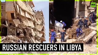 Russian rescuers remove rubble in flood-devastated Derna, Libya