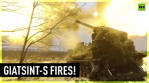 Giatsint-S self-propelled guns conduct their fire missions