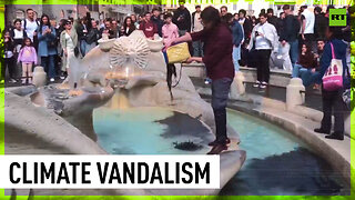 Rome's iconic fountain dyed black by climate activists