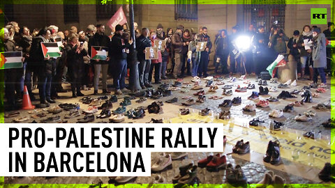 Pro-Palestinian demonstrators gather at Barcelona’s City Hall demanding to cut ties with Israel
