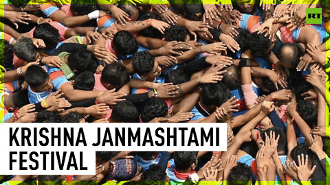 Human pyramid contest marks Krishna Janmashtami festival