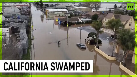 Floodwater rising after levee break in California