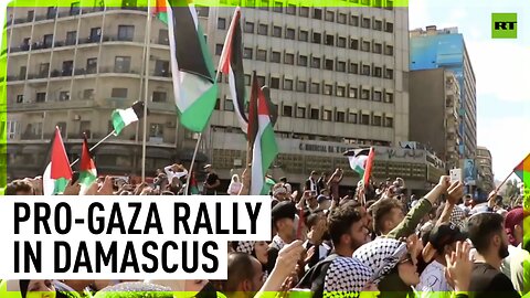 Demonstrators burn Israeli flag at Pro-Gaza rally in Syria