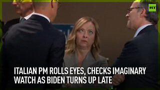 Italian PM rolls eyes, checks imaginary watch as Biden turns up late