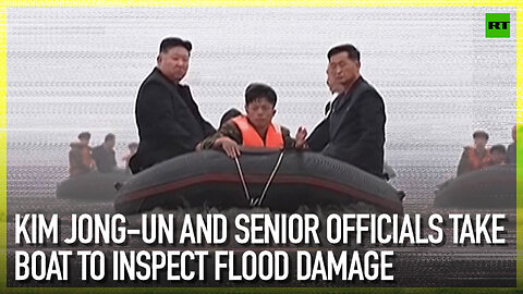 Kim Jong-un and senior officials take boat to inspect flood damage