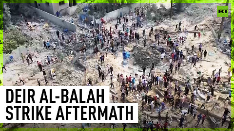 Destruction left by Israeli airstrike in Deir al-Balah, Gaza | Drone footage