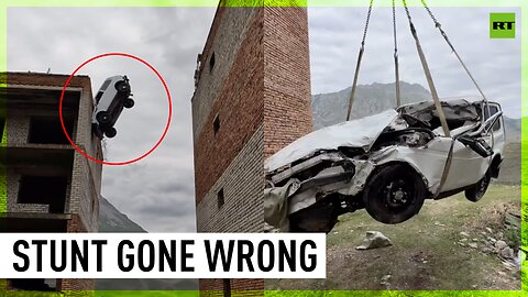 Russian thrill-seeker survives a stunt after falling from rooftop in his car