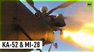 Russia's Ka-52 and Mi-28 attack helicopters in action amid Ukraine conflict