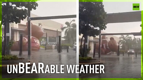 Giant inflatable bear can’t stand strong storm in Mexico