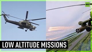 Russian attack helicopters on combat mission