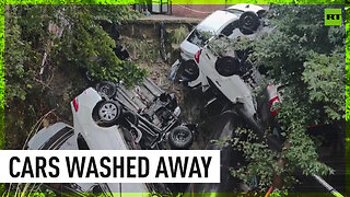 Dozens of cars washed away by floodwaters in Sochi