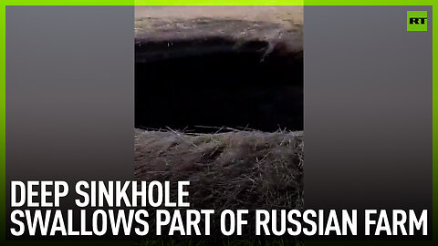 Deep sinkhole swallows part of Russian farm