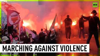 Flares light up Lyon streets during rally 'Against the far-right and its violence'