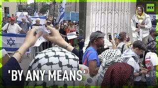 Pro-Gaza and pro-Israel groups clash outside CUNY Center in NYC